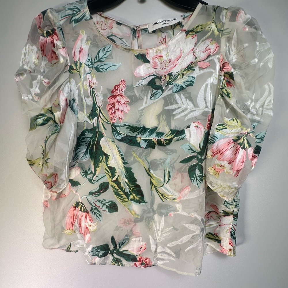 Amanda Uprichard Pink Floral Sheer Blouse